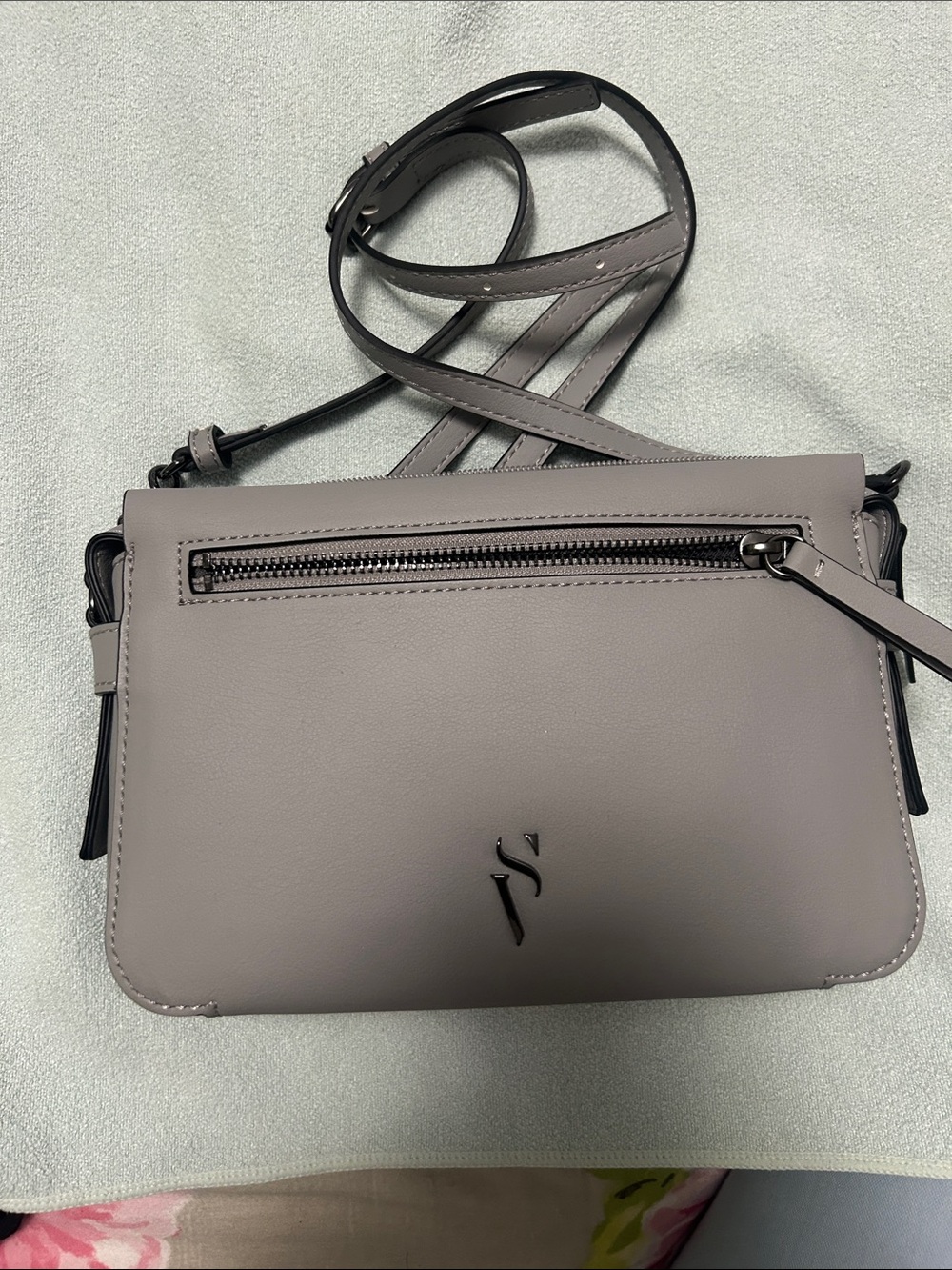 Vera Wang Taupe Gray Slim Crossbody with Front Zip